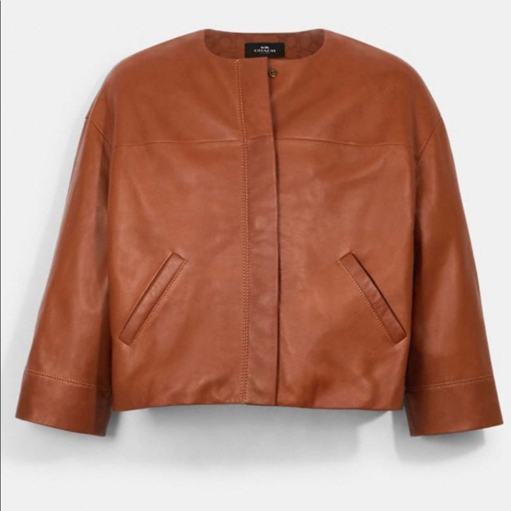 COACH women’s oversized brown leather jacket XS